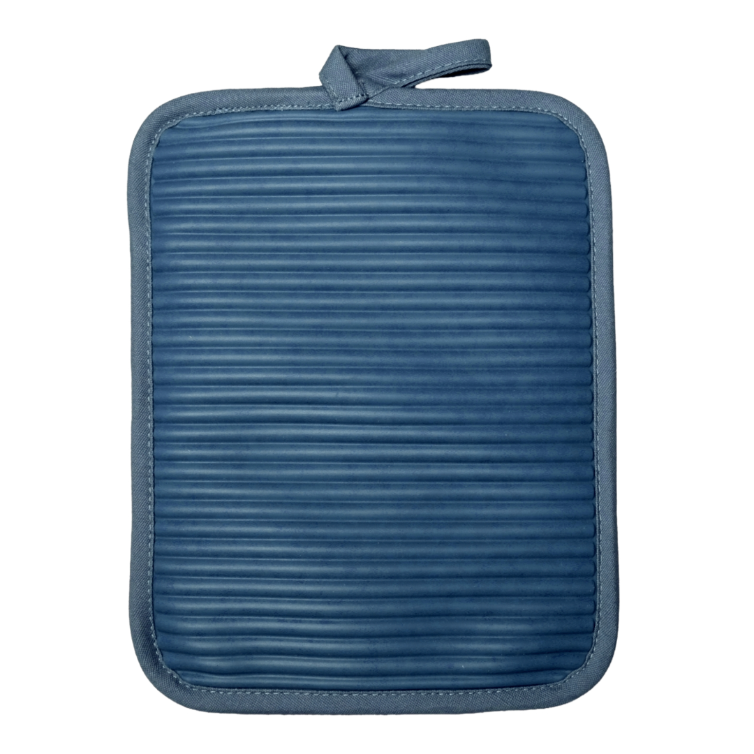 Blue textured pot holder on a white background