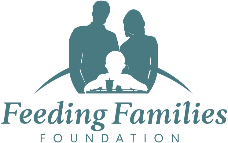 Logo of the Feeding Families Foundation with silhouettes of a man and woman with a child at a table.