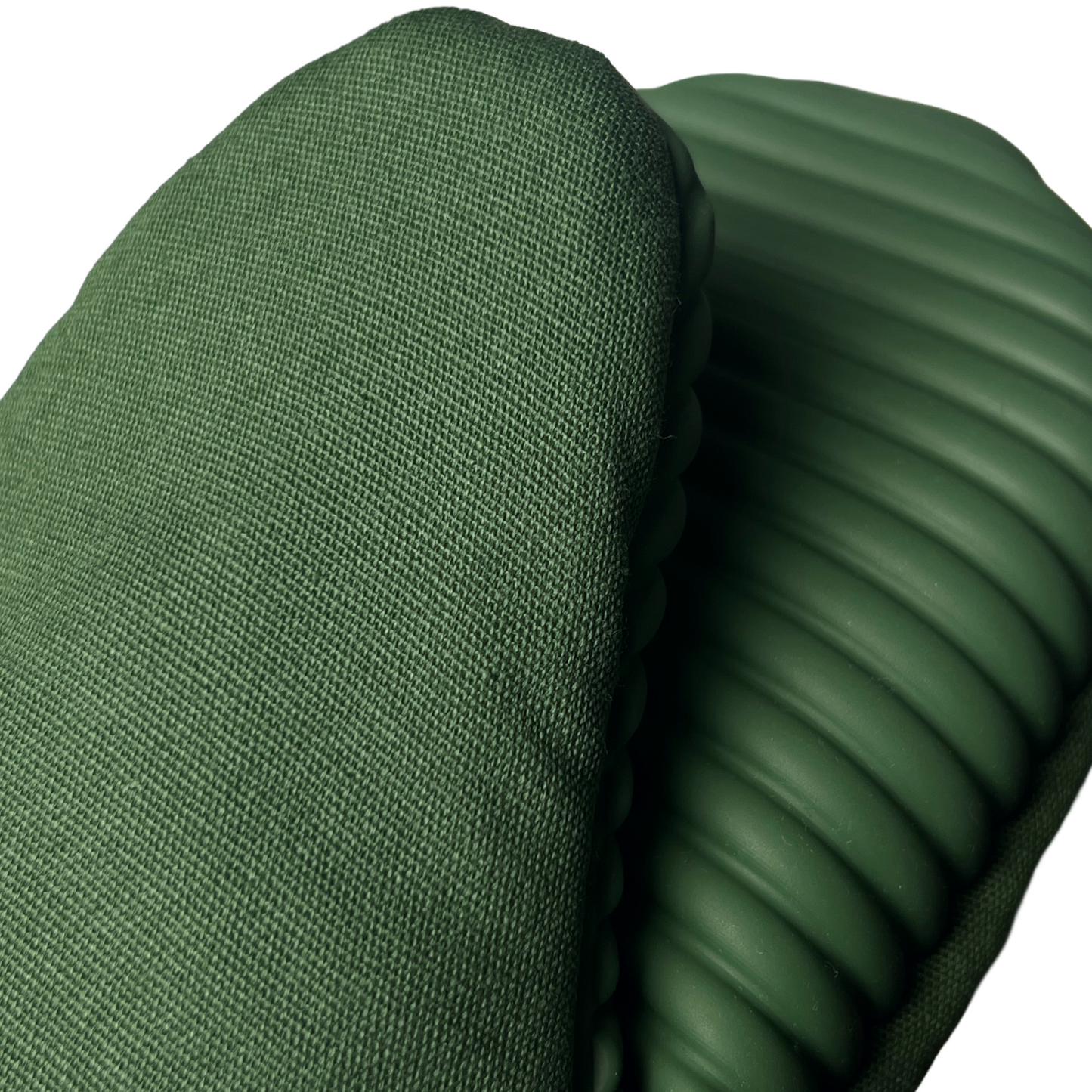 Close-up of green fabric with textured surface on a white background