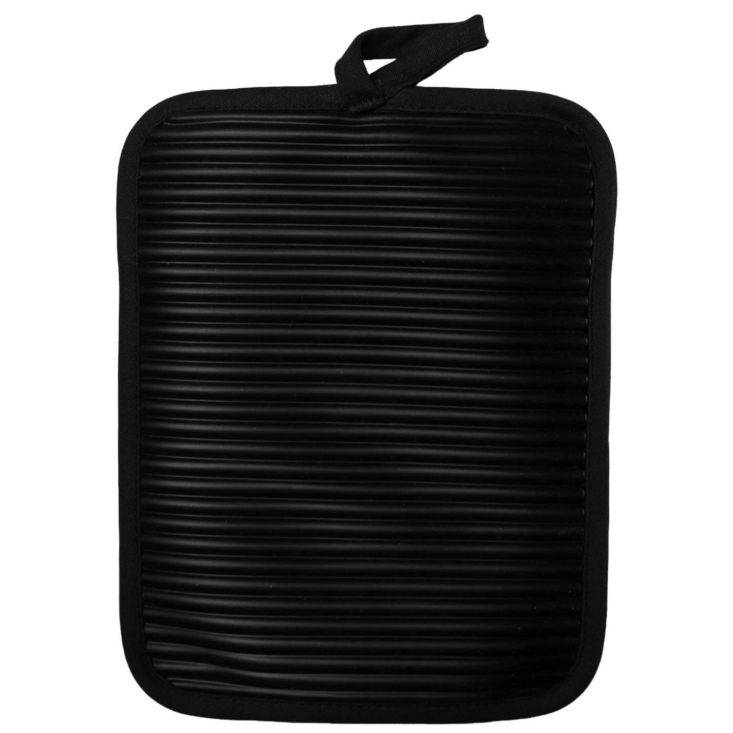 Black ribbed heat pad on a white background