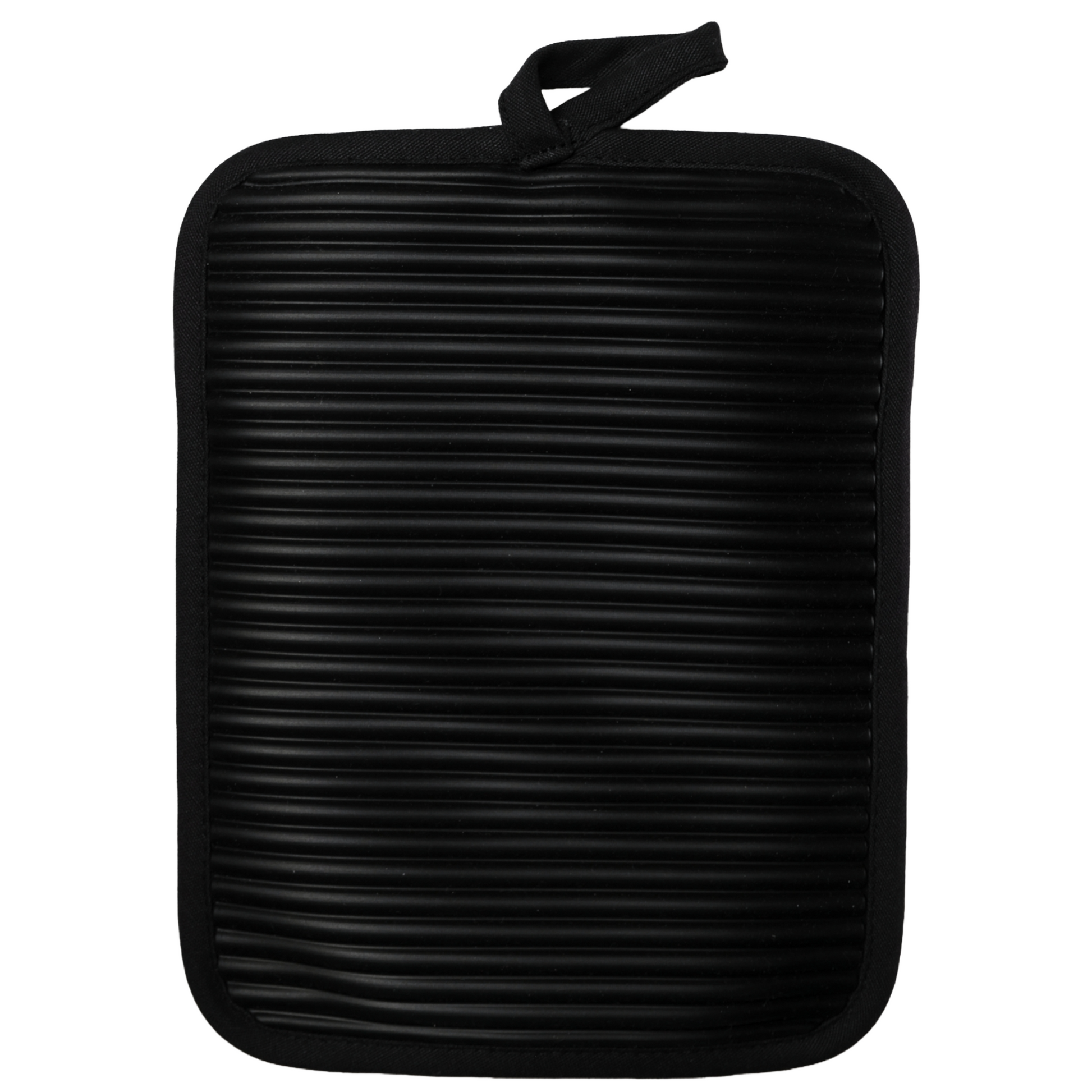 Black ribbed heat pad on a white background