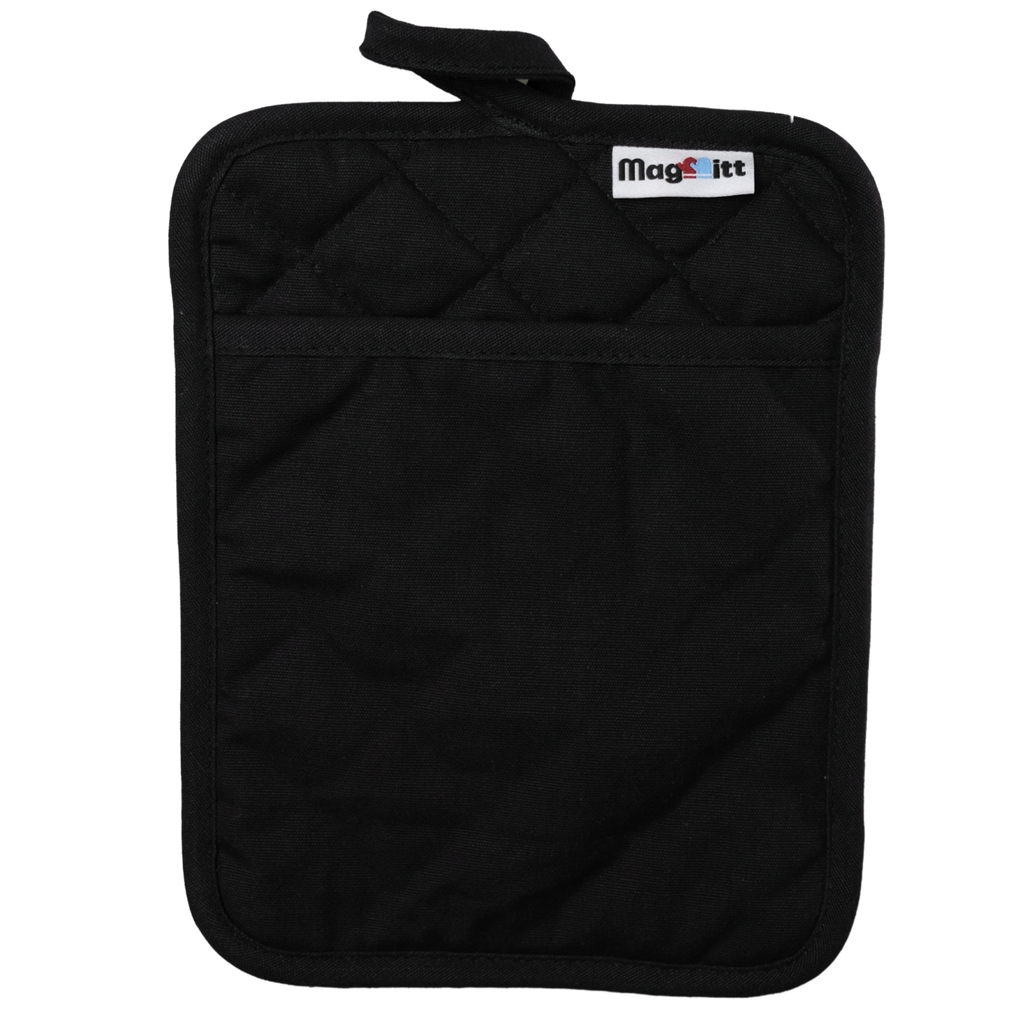Black pot holder with MagMitt logo on a white background