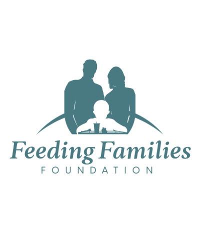 Logo of Feeding Families Foundation with silhouettes of a family and child on a white background